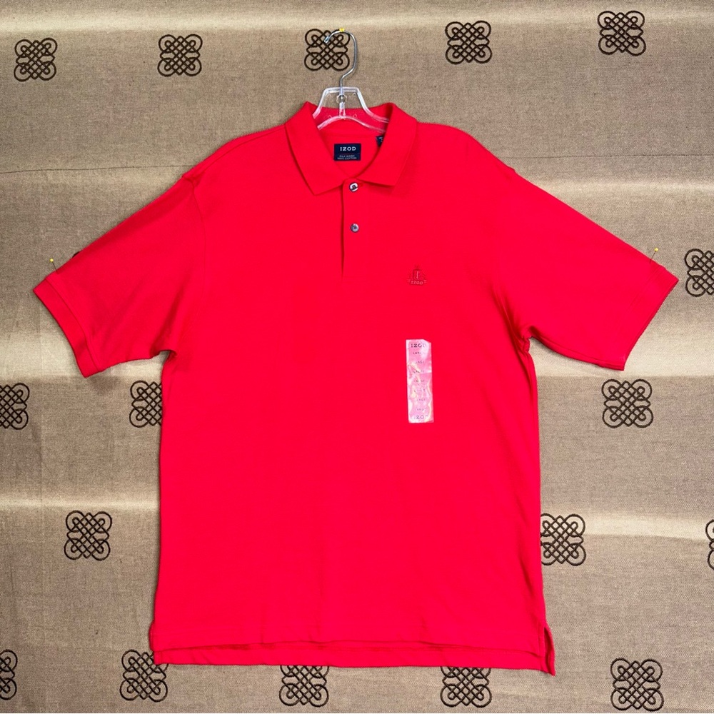 IZOD NWT! Men'S Silk Wash 100% Cotton Real Red Polo Shirt Size L
